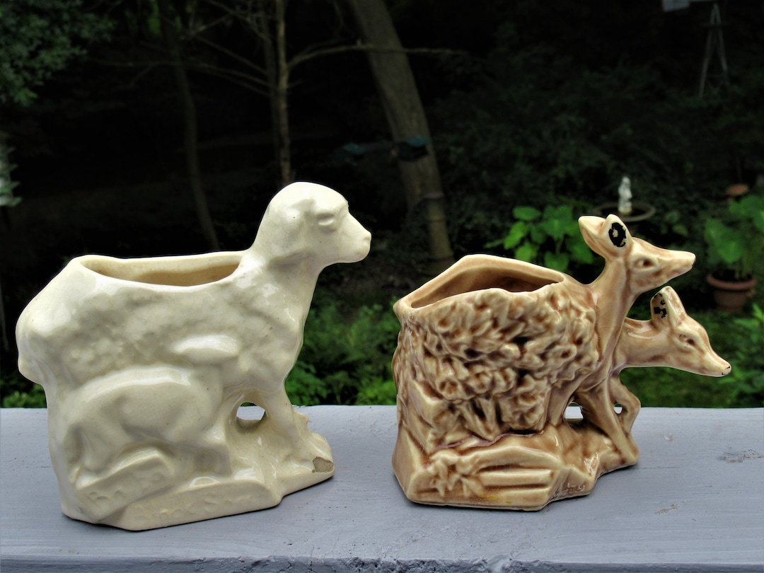 2 Mccoy Pottery Vintage Animal Planters a Pair of Woodland Doe Deer