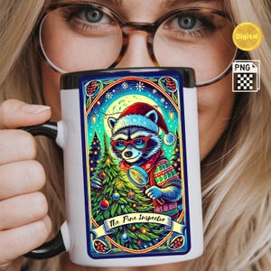 tarot navideño, mapache navideño, carta de tarot linda, tarot navideño, regalo de navidad, tarot divertido, tarot de animales lindos, tarot kawaii