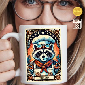 Weihnachten Tarot,Der Bäcker,Waschbär Tarot Karte,süßes Tarot,Weihnachts Tarot,funnybaking,Tiere Tarot,Tarot Kawaii,Waschbär Weihnachten,Tarot Kekse