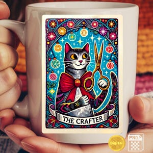 Crafter tarot PNG, crafter tarot, tarot miłośników kotów, tarot christma, prezent dla rzemieślników, projekt tarota dla kotów, prezent dla artysty, słodki tarot dla kotów