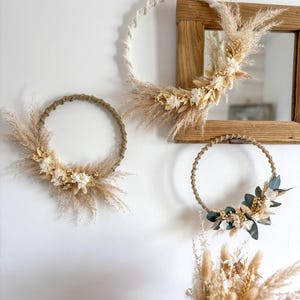 Gedroogde bloemen- en macramékroon / boho-decoratie / gedroogde bloemenmuurkroon / macramécollectie / bruiloft-, doop- en verjaardagsdecoratie