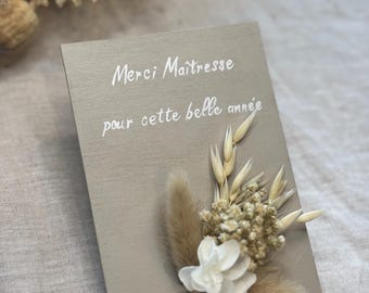 Carte fleurie personnalisée/ carte maîtresse nounou/ cadeau fleurs séchée/ carte de remerciement/carte anniversaire- baptême-mariage