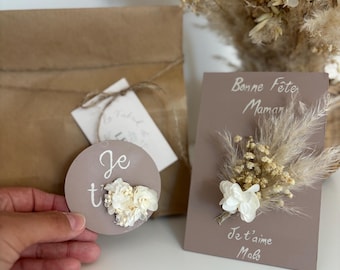Gepersonaliseerde geschenkdoos / bloemenkaart + magneet met gedroogde bloemen / Moederdagcadeau / eindejaarsjuf, oppas / bedankjuf juf /