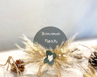 Carte naissance prénom/ Carte bienvenue bébé / carte prénom bébé/ carte étape personnalisée/ Cartes bois fleurs séchées personnalisée
