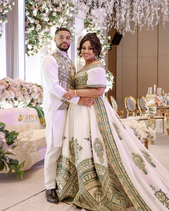Luxury Habesha Wedding Dress, Ethiopian Bridal Gown With Embroidered Velo -  Etsy