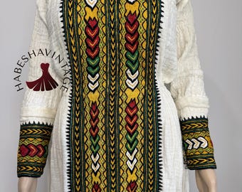 Handwoven Habesha Kemis Dress | Axum Tibeb, Ethiopian Cotton