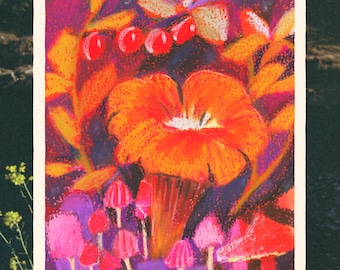 Woodland Mushroom mixed media art - A5 A4 giclee art print for wall decor
