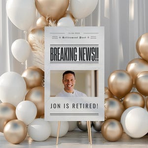 Newspaper Retirement Party Welcome Sign, Minimal Photo Retirement Celebration Sign Template, Printable Welcome Sign Poster