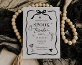 Editable Halloween Party Invitation, Printable Halloween Bash Invite, Cute Black Coquette Bow Customizable Halloween Digital Template
