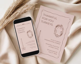 Friendsgiving Invitation & Evite Template | Editable Thanksgiving Dinner Invite