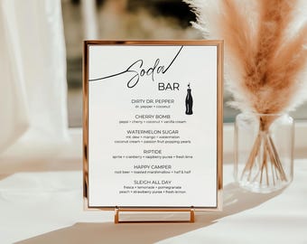 Letrero personalizable para menú de soda, imprimible de soda sucia, plantilla de letrero para bar de bodas, menú de bebidas, letrero de soda italiana, letreros para fiesta de graduación