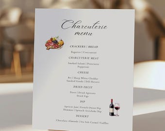 Customizable Charcuterie Menu Sign, Wedding Charcuterie Menu Template, Bridal Shower Charcuterie Signage, Baby Shower Charcuterie