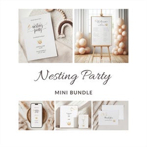 Inbjudningssamling för bofest, mallpaket för babyshower, fågelbo, könsneutral babyshower, redigerbar mall, Nest2