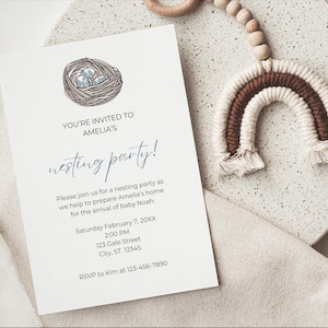 Inbjudan till babyshower och digitala inbjudningsmallpaket för bosättning, babyshower-inbjudan, könsneutral textinbjudan, BGNest