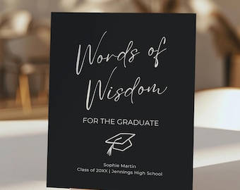 Words of Wisdom Graduation Sign | Printable Modern Editorial Grad Party Advice Sign | Editable Template