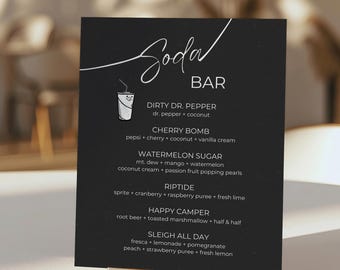 Black Soda Bar Menu Sign Template, Printable Drink Menu For Graduations & Weddings, Grad Party Soda Station, Italian Soda Pop, GRAD01