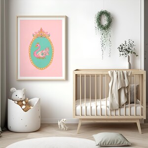 Pink Swan Digital Wall Art, Swan Art Print For Nursery & Girls Room, Printable Swan Lake, Swan Poster For Toddler Room, Ballerina Art, BGA1