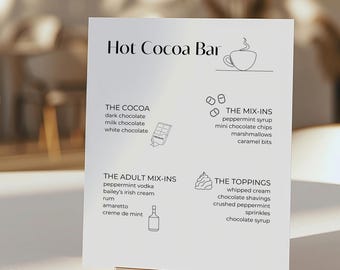 Modello modificabile per cartello bar cioccolata calda, menu bar cioccolata calda, cartello bar matrimonio, segnaletica matrimonio, festa di Natale