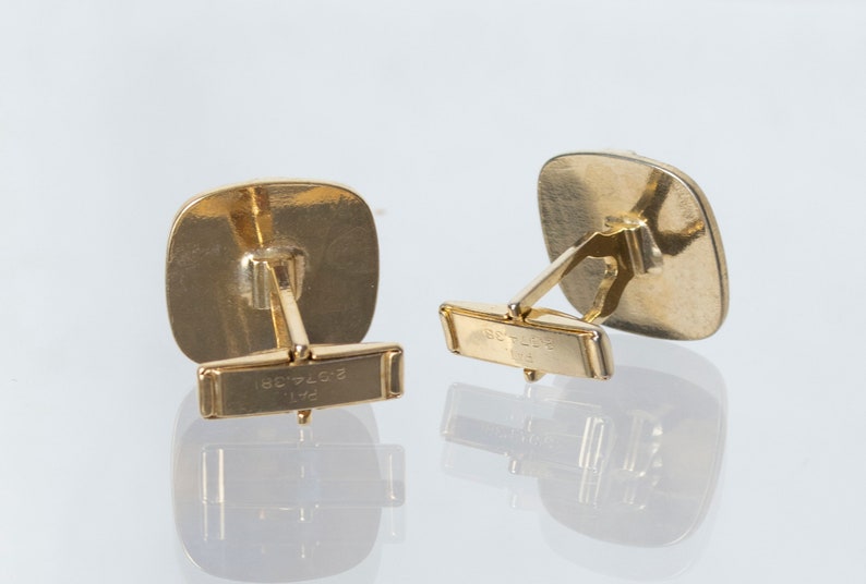 Vintage gold and silver Morse Code cuff links, mid-century 1950s rounded square, toggle back, great gift image 3