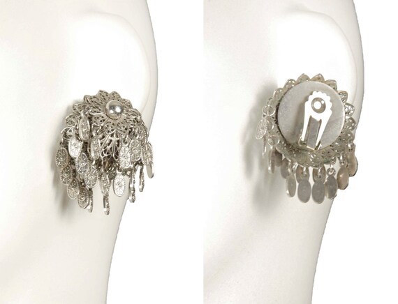 Silver Hamsa evil eye earrings, vintage 70s Middl… - image 2