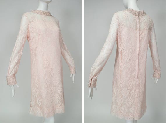 Vintage pink A-line bead collar and cuff dress, 1… - image 3