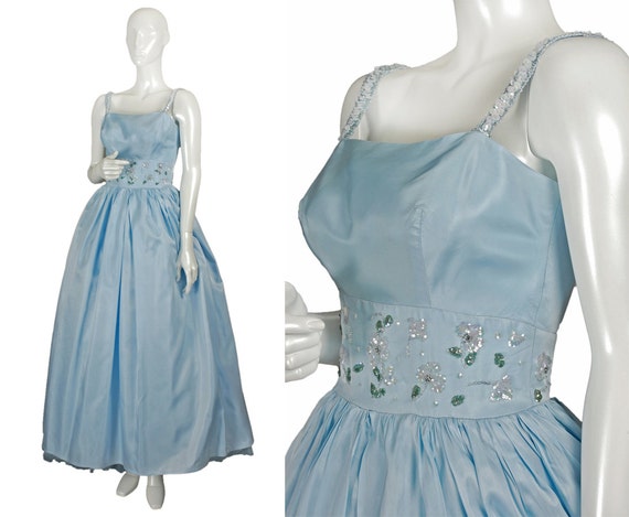 blue silk ball gown