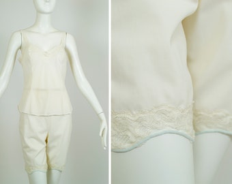 Vintage Vanity Fair cami and bloomer set, 1950s ivory split girdle and camisole, wearable as pajamas, adorable and silky smooth, size medium