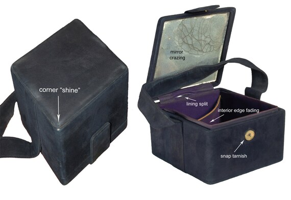 Vintage navy suede diamond box purse, 1950s mirro… - image 2
