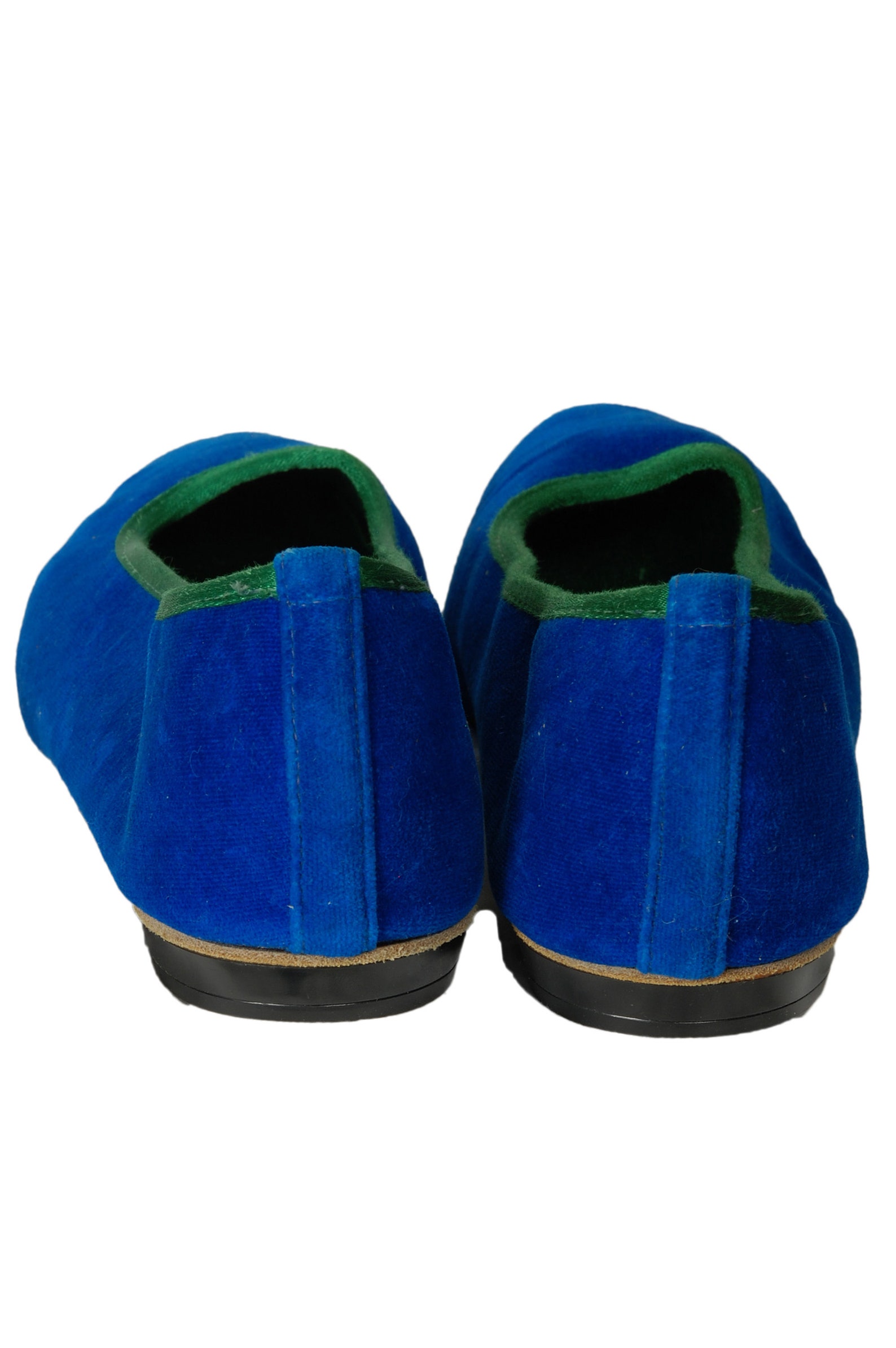 blue + green velvet and satin ballet flats, vintage 60s padded slippers slides, size 10