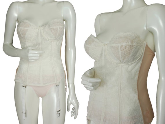 Ivory embroidered open bottom girdle, vintage 50s