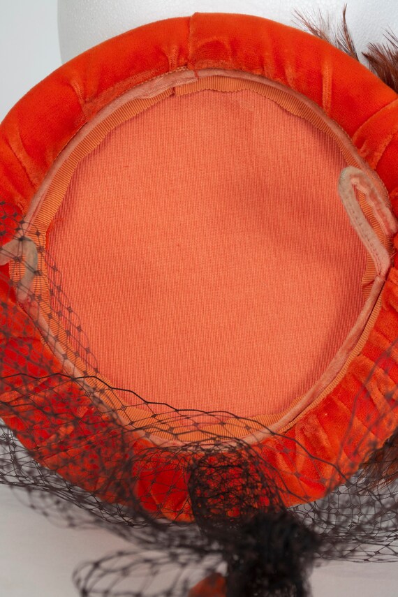 Vintage orange velvet veiled cocktail hat, 1950s … - image 4