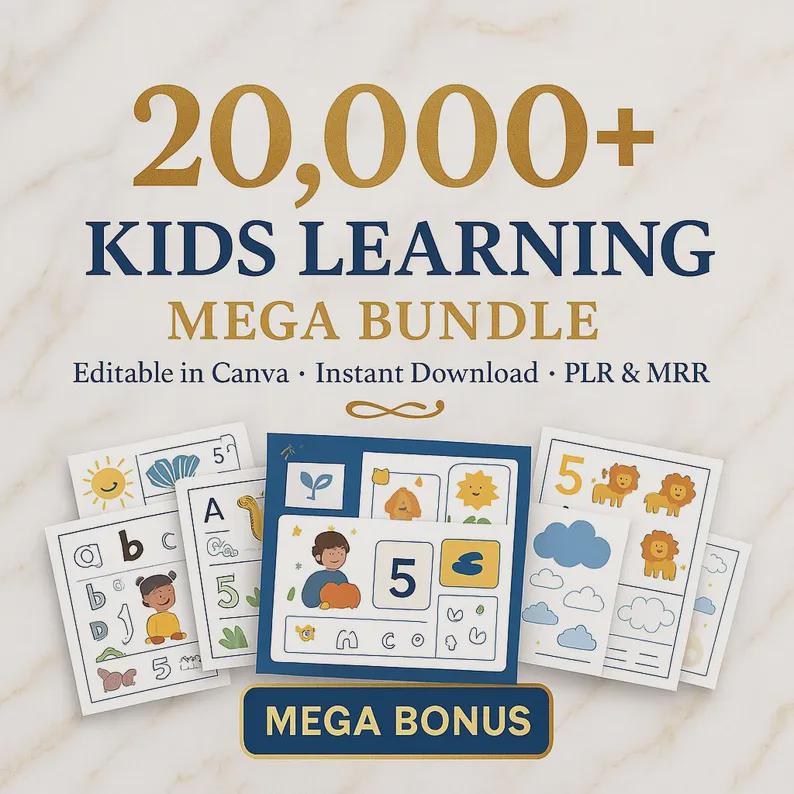 Ultimate Kids Learning Bundle | 20000+ Educational Worksheets & Activities | PLR and MRR Printable Resources for Teachers and Sellers