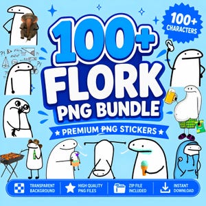 100+ Flork PNG-paket, roliga meme-karaktärer, sublimeringsdesign (digital nedladdning)