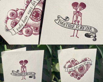 Creepy Valentine's Day Cards - A2 sized Letterpressed Card - Blank Inside - Macabre Love