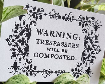 Compost Warning Art Print - Letterpressed Print Wall Art 5x7" - Goth Halloween Home Decor - Garden Cottagecore Decor