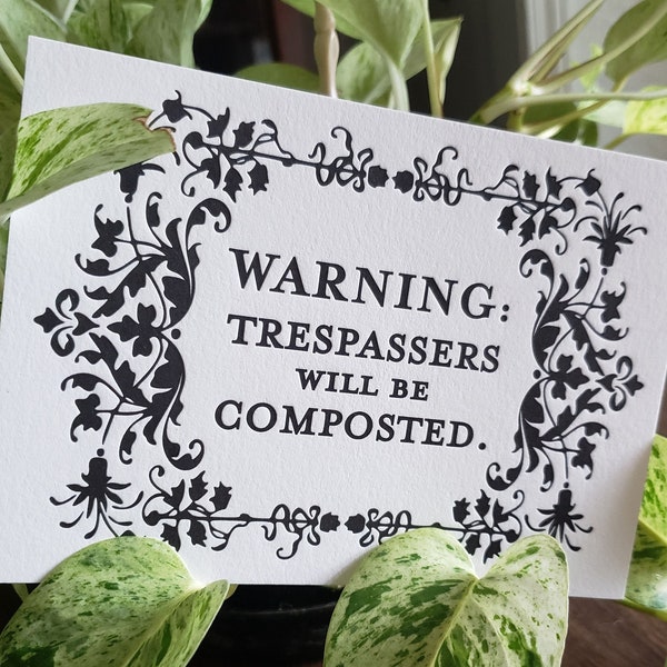 Compost Warning Art Print - Letterpressed Print Wall Art 5x7" - Goth Halloween Home Decor - Garden Cottagecore Decor