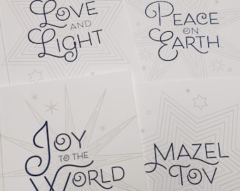 Stellar Greetings Holiday Cards - A2 sized Letterpressed Greeting Cards - Blank Inside - Hanukkah Non-Denominational Cards