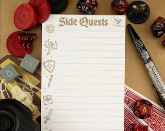 Side Quest Note Pad - Gamer - Letterpress Printed Note Pad - Grocery Shopping List - Office Stationery