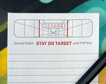 Stay On Target Note Pad - Star Wars Letterpressed Note Pad - Grocery Shopping List - Office Stationery