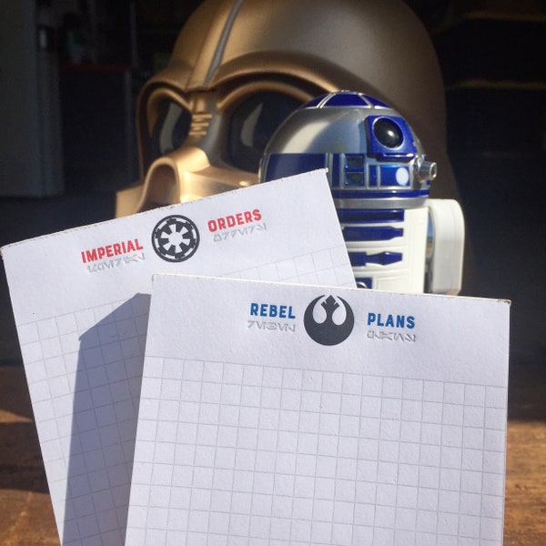 Star Wars Note Pads - Imperial Orders - Rebel Plans - Letterpressed Note Pad - Grocery Shopping List