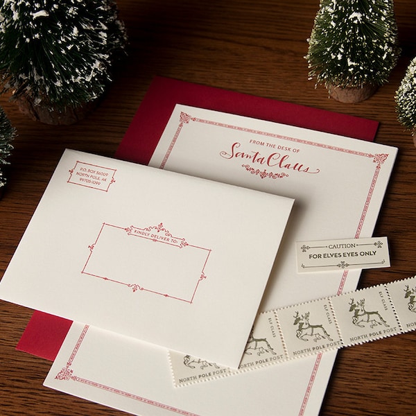 Santa Stationery Kit - Letter From Santa - 5 pack Letterpressed Stationery - Letter from the North Pole