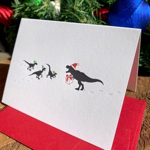Dino Holiday Party Holiday Card  - A2 sized Letterpressed Greeting Card - Blank Inside