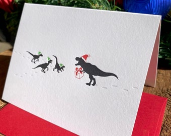 Dino Holiday Party Holiday Card  - A2 sized Letterpressed Greeting Card - Blank Inside