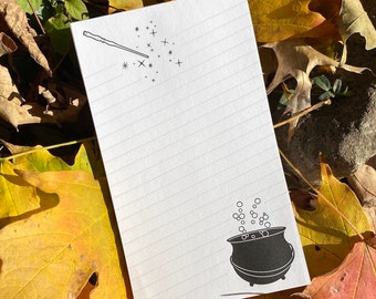 Cauldron & Wand Note Pad - Letterpressed Grocery Shopping List - Magic Witch Wizard Harry Potter