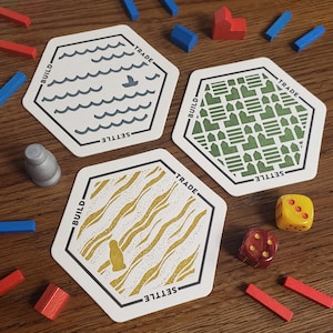 Posavasos inspirados en el juego de mesa de intercambio de recursos: 8 diseños únicos: Build Trade Settle: noche de juegos