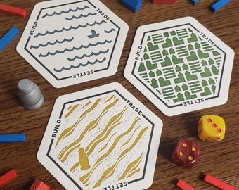 Coasters inspired by Resource Trading Board Game - 8 Unique Designs - Build Trade Settle - Game Night