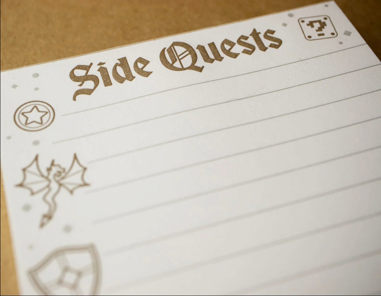 Side Quest Note Pad - Gamer - Letterpress Printed Note Pad - Grocery ...