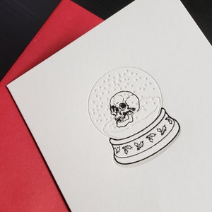 Skull Snow Globe - Greeting Card - A2 sized Letterpress Printed Holiday Card - Blank Inside