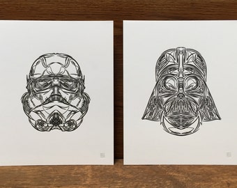 Pinstriped Star Wars Dark Side Prints - 8x10" Letterpress Prints - Gifts for Him - Darth Vader - Stormtrooper