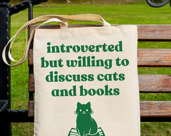 Bolsa de mano para amantes de los gatos introvertidos, bolsa de compras ecológica, regalo para amantes de los libros, lindos accesorios para gatos, divertida bolsa de mano con forma de gato
